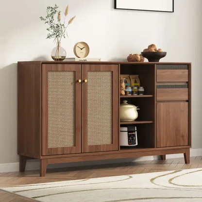 Minimalist Adjustable Shelves Rattan Sideboard with Drawers Image - 5