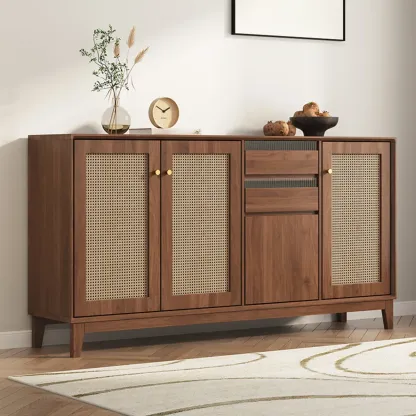 Minimalist Adjustable Shelves Rattan Sideboard with Drawers Image - 6