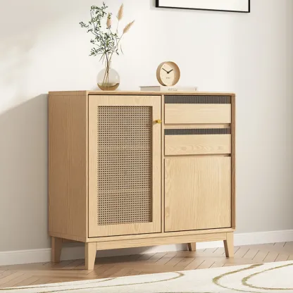 Minimalist Adjustable Shelves Rattan Sideboard with Drawers Image - 9