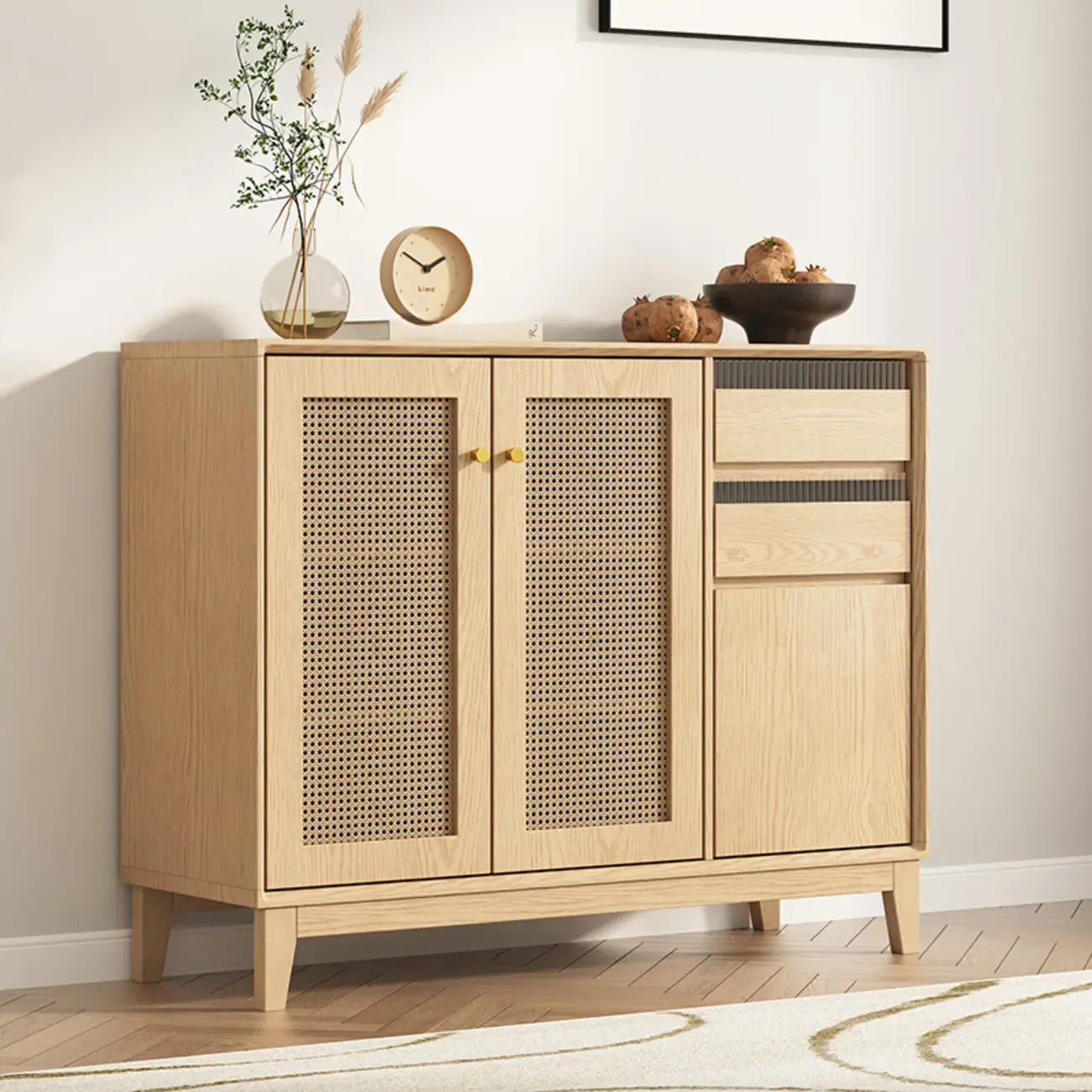 Minimalist Adjustable Shelves Rattan Sideboard with Drawers Image - 10