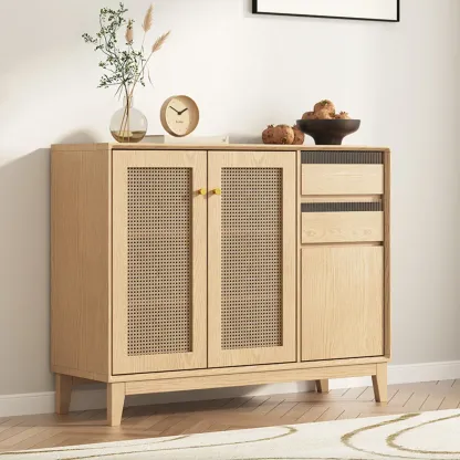 Minimalist Adjustable Shelves Rattan Sideboard with Drawers Image - 10