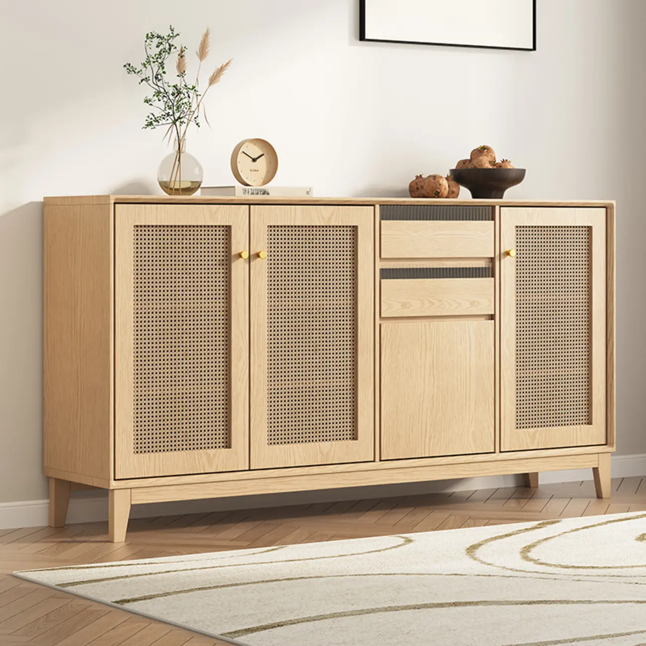 Minimalist Adjustable Shelves Rattan Sideboard with Drawers Image - 12 | homeyfad
