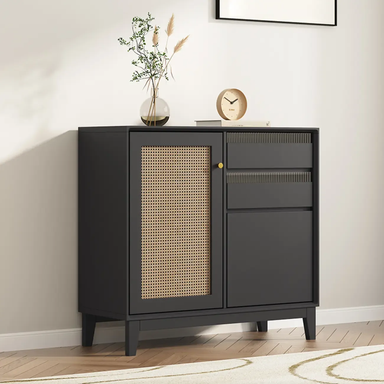 Minimalist Adjustable Shelves Rattan Sideboard with Drawers Image - 13