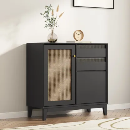 Minimalist Adjustable Shelves Rattan Sideboard with Drawers Image - 13