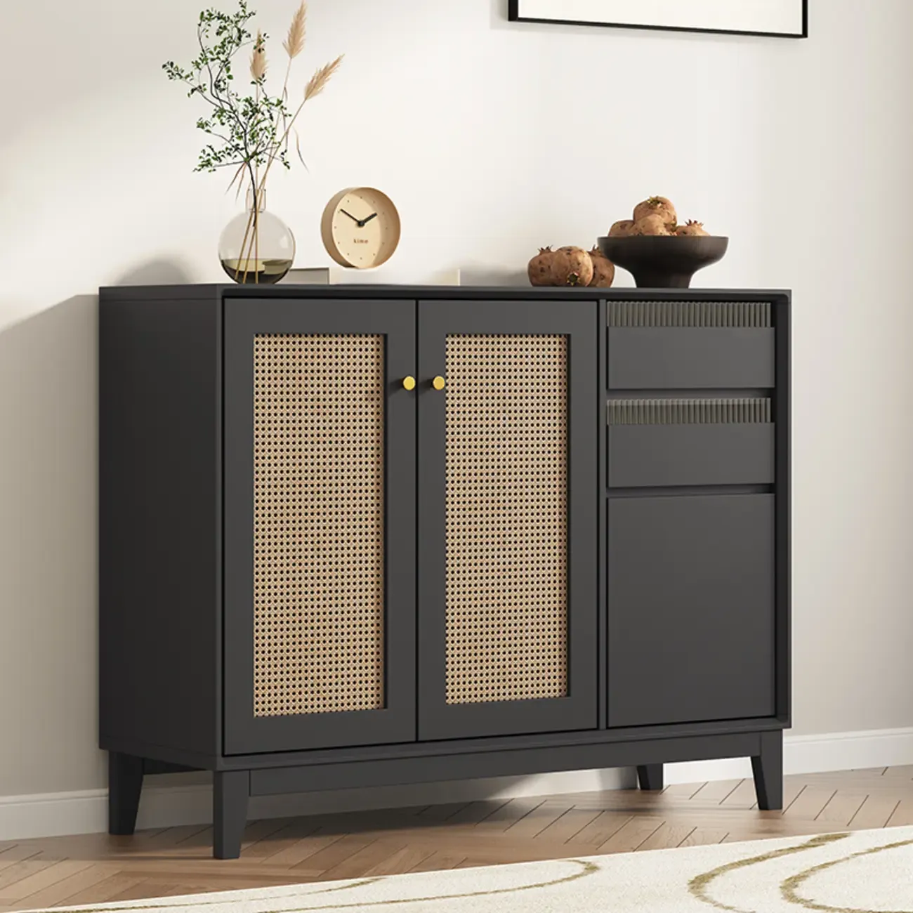 Minimalist Adjustable Shelves Rattan Sideboard with Drawers Image - 14