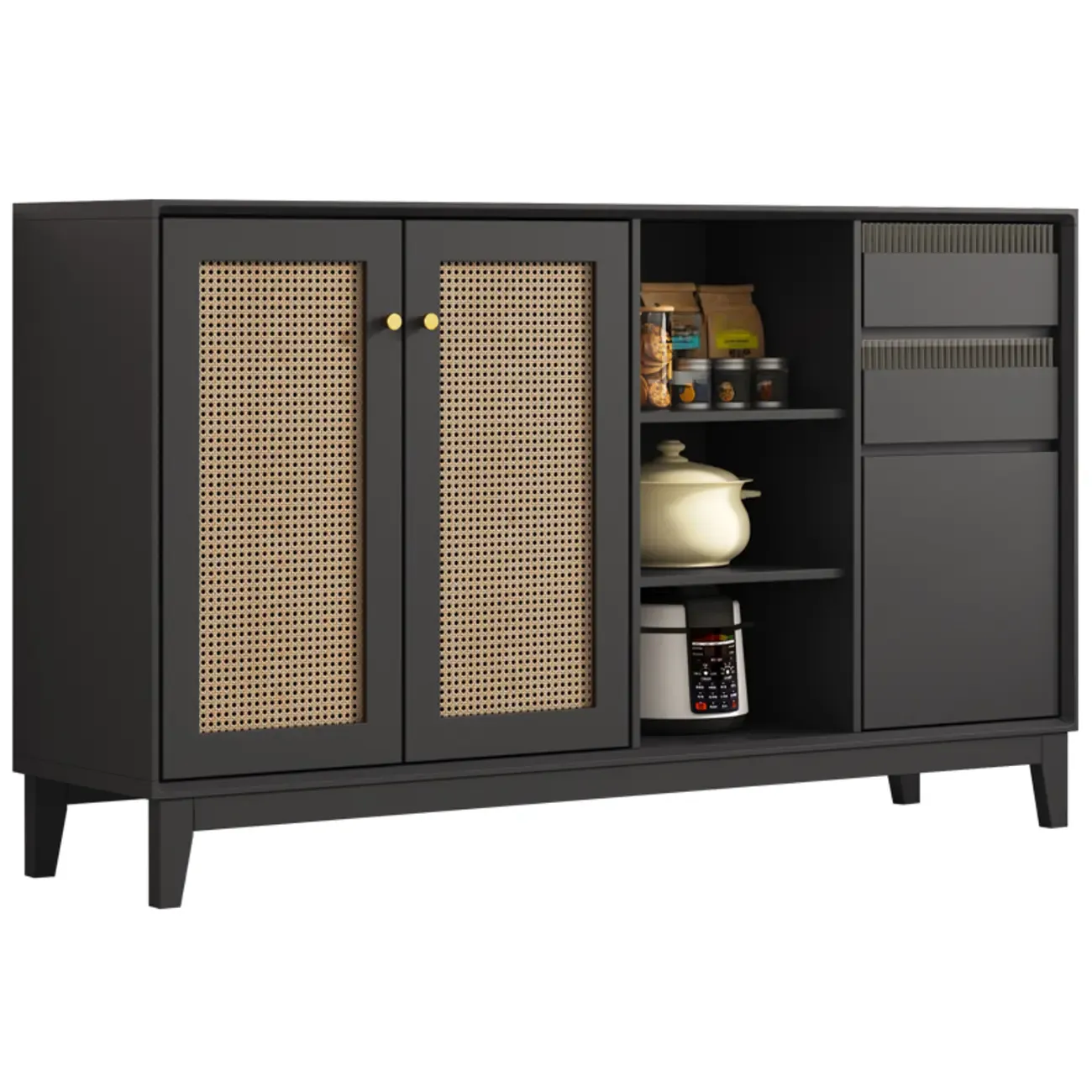 Minimalist Adjustable Shelves Rattan Sideboard with Drawers Image - 16