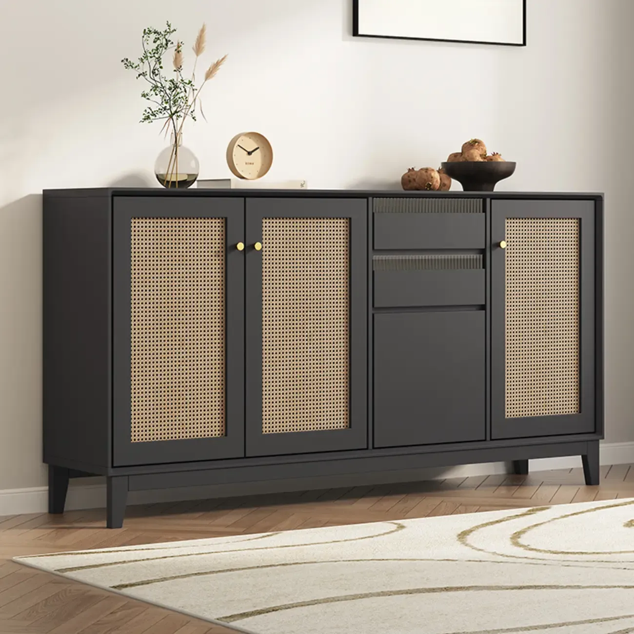 Minimalist Adjustable Shelves Rattan Sideboard with Drawers Image - 15