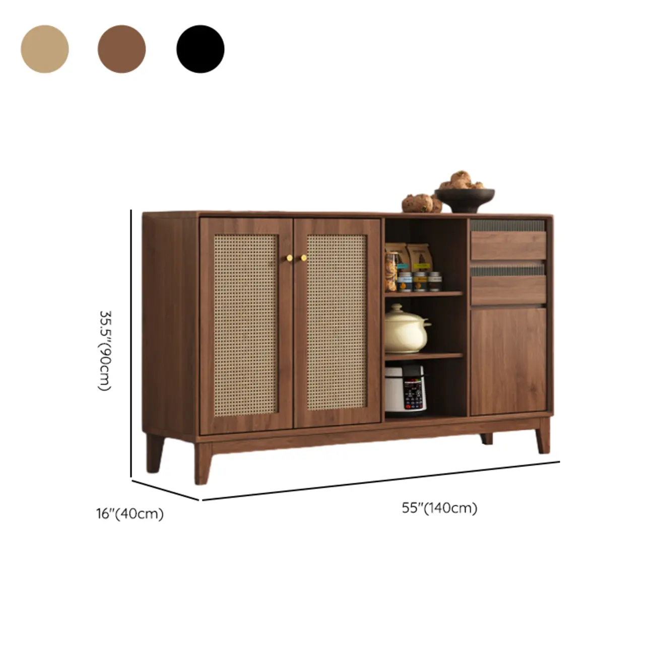 Minimalist Adjustable Shelves Rattan Sideboard with Drawers Image - 21 | homeyfad