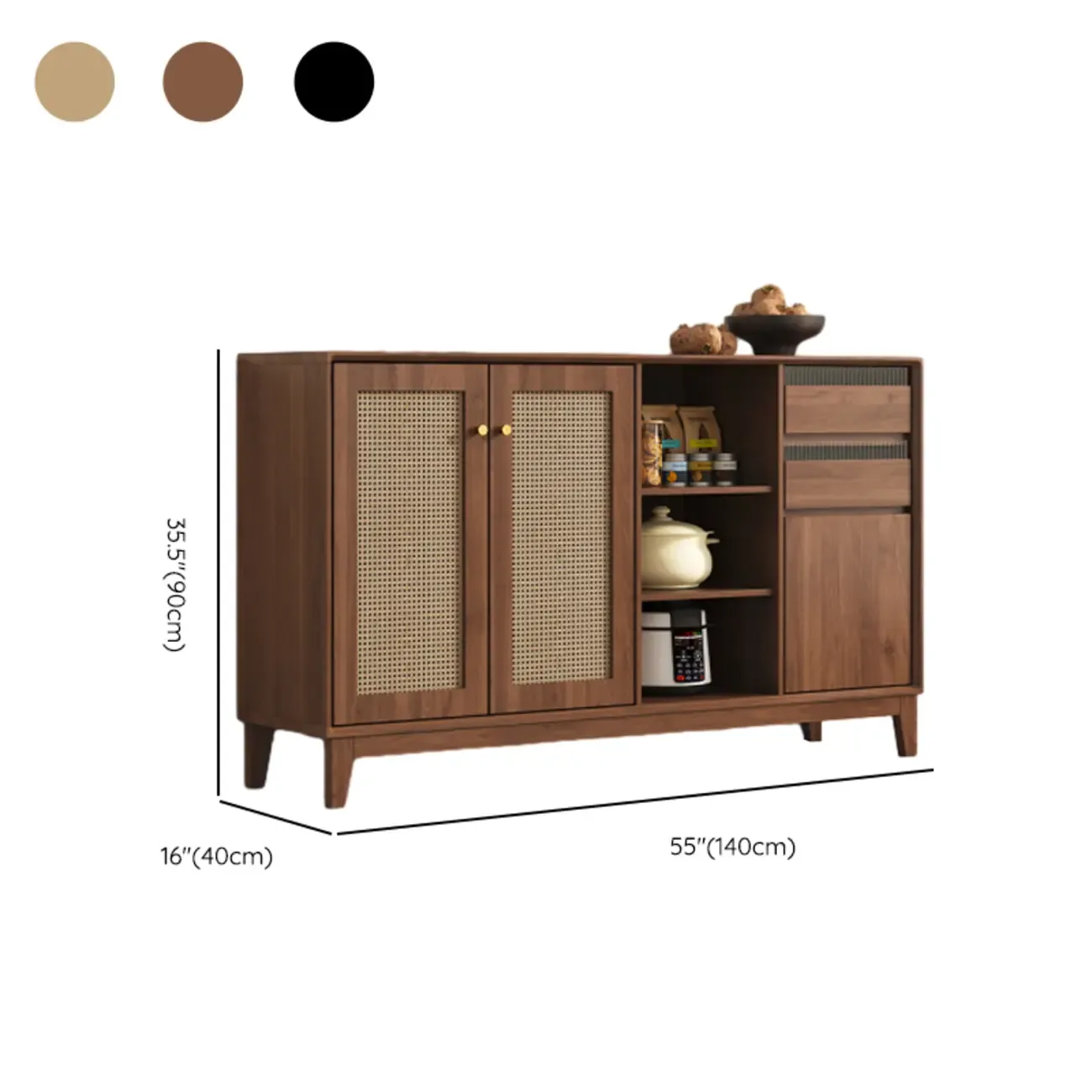 Minimalist Adjustable Shelves Rattan Sideboard with Drawers Image - 21