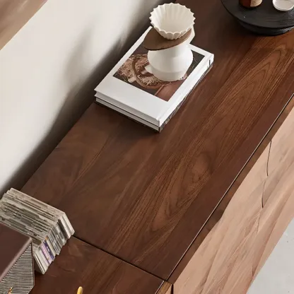 Retro Walnut Corrugated Carved 3 Shelves Wooden Sideboard Image - 6