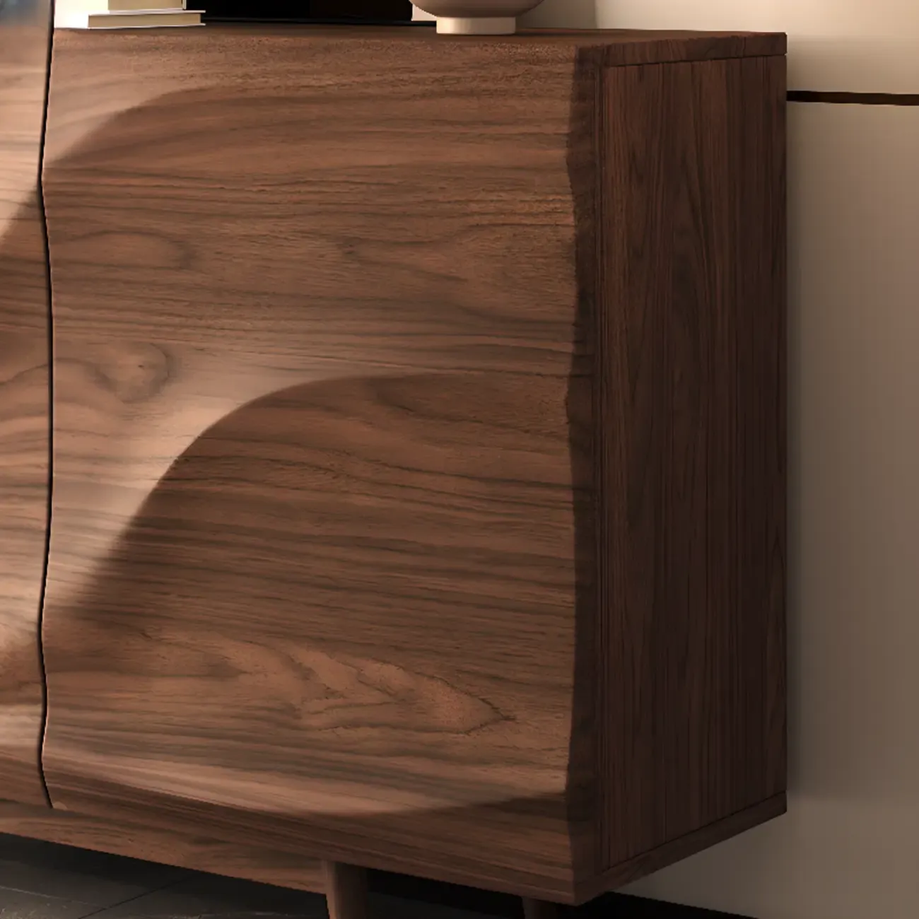 Retro Walnut Corrugated Carved 3 Shelves Wooden Sideboard Image - 8