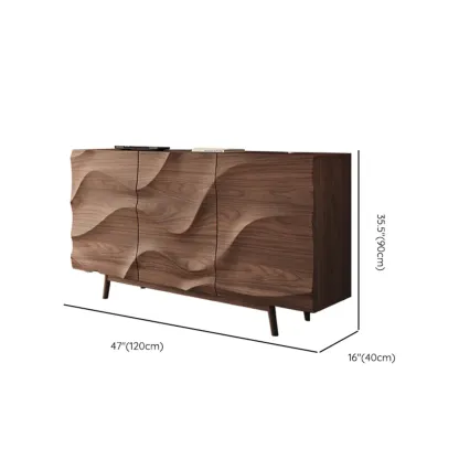 Retro Walnut Corrugated Carved 3 Shelves Wooden Sideboard #size