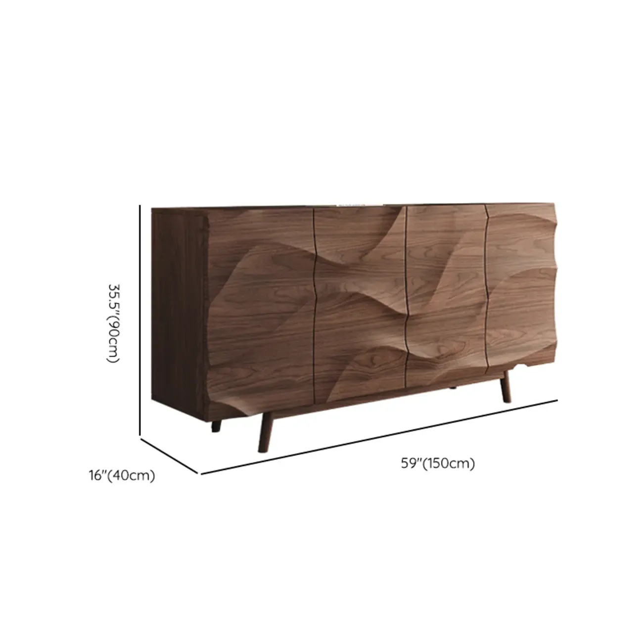 Retro Walnut Corrugated Carved 3 Shelves Wooden Sideboard Image - 14