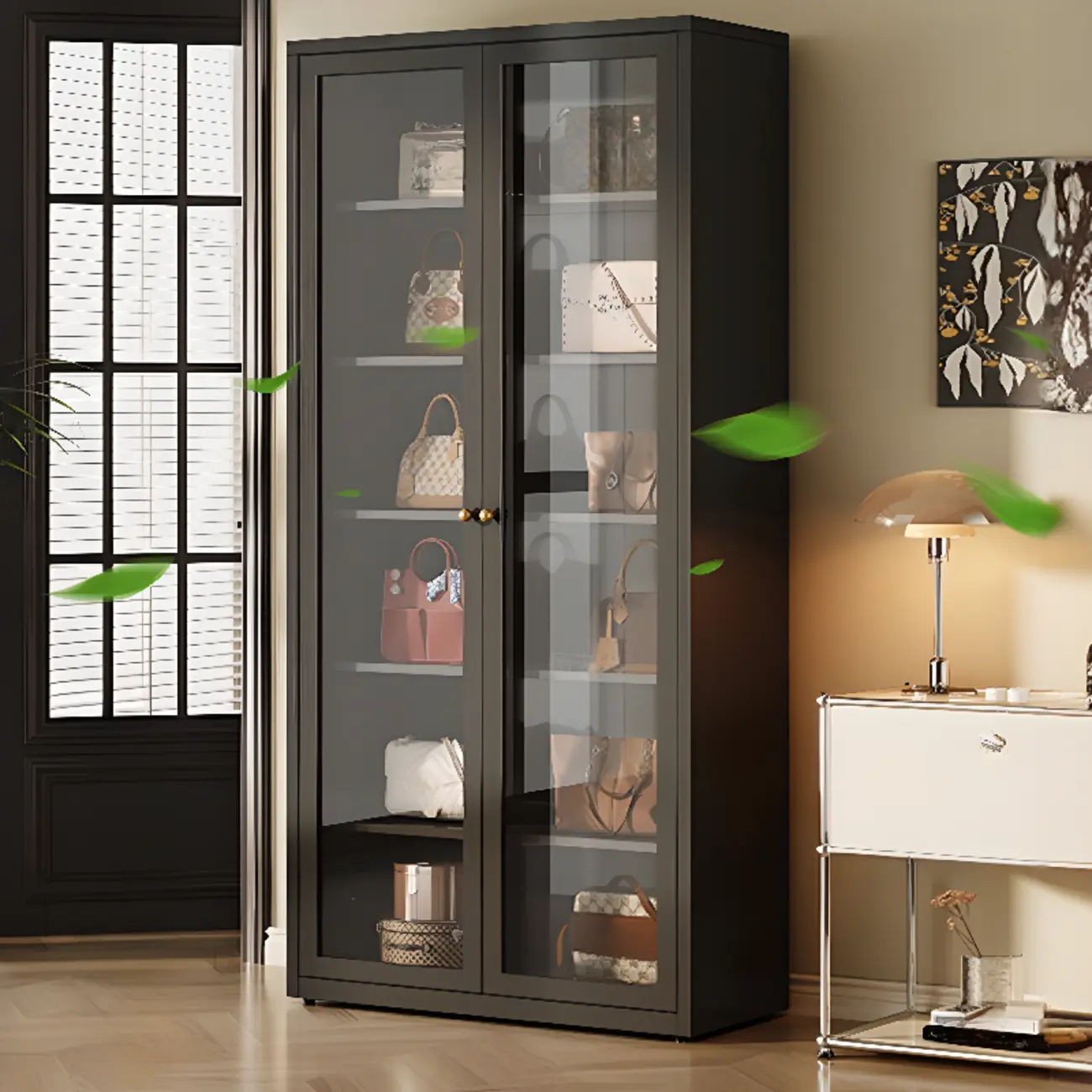 Minimalist Adjustable Wooden Glass Door Curio Cabinet Image - 1 | homeyfad