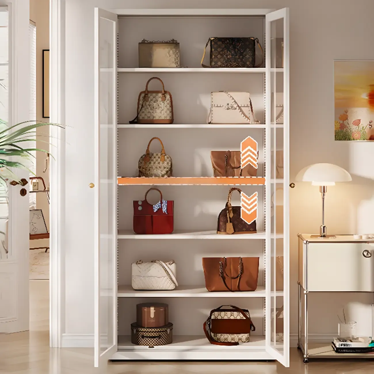 Minimalist Adjustable Wooden Glass Door Curio Cabinet Image - 2