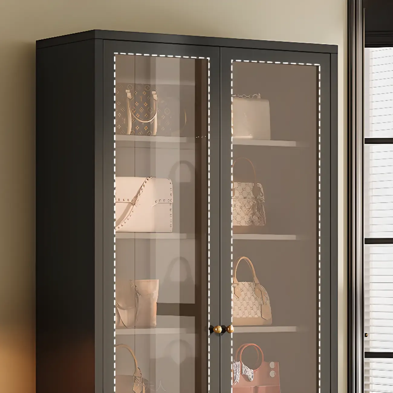 Minimalist Adjustable Wooden Glass Door Curio Cabinet Image - 13