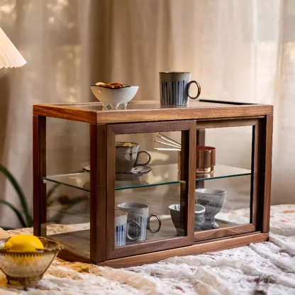Small Wooden Glass Display Curio Cabinet Tableytop Image - 1