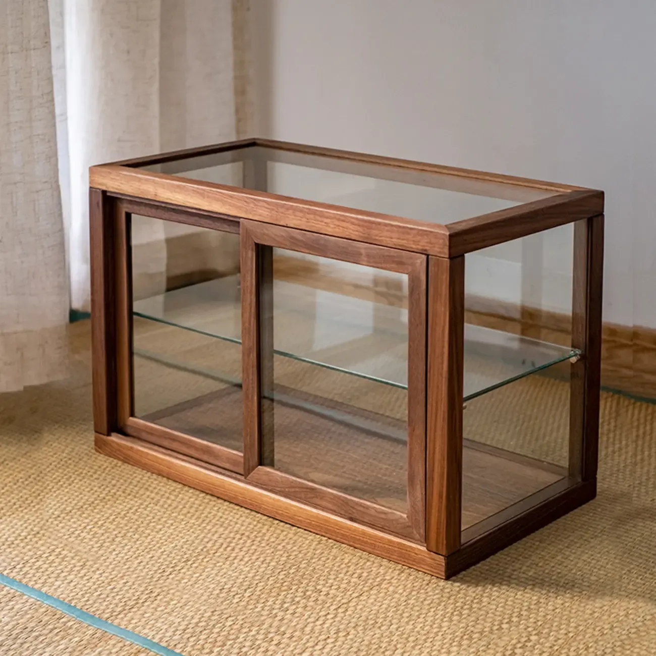 Small Wooden Glass Display Curio Cabinet Tableytop Image - 2