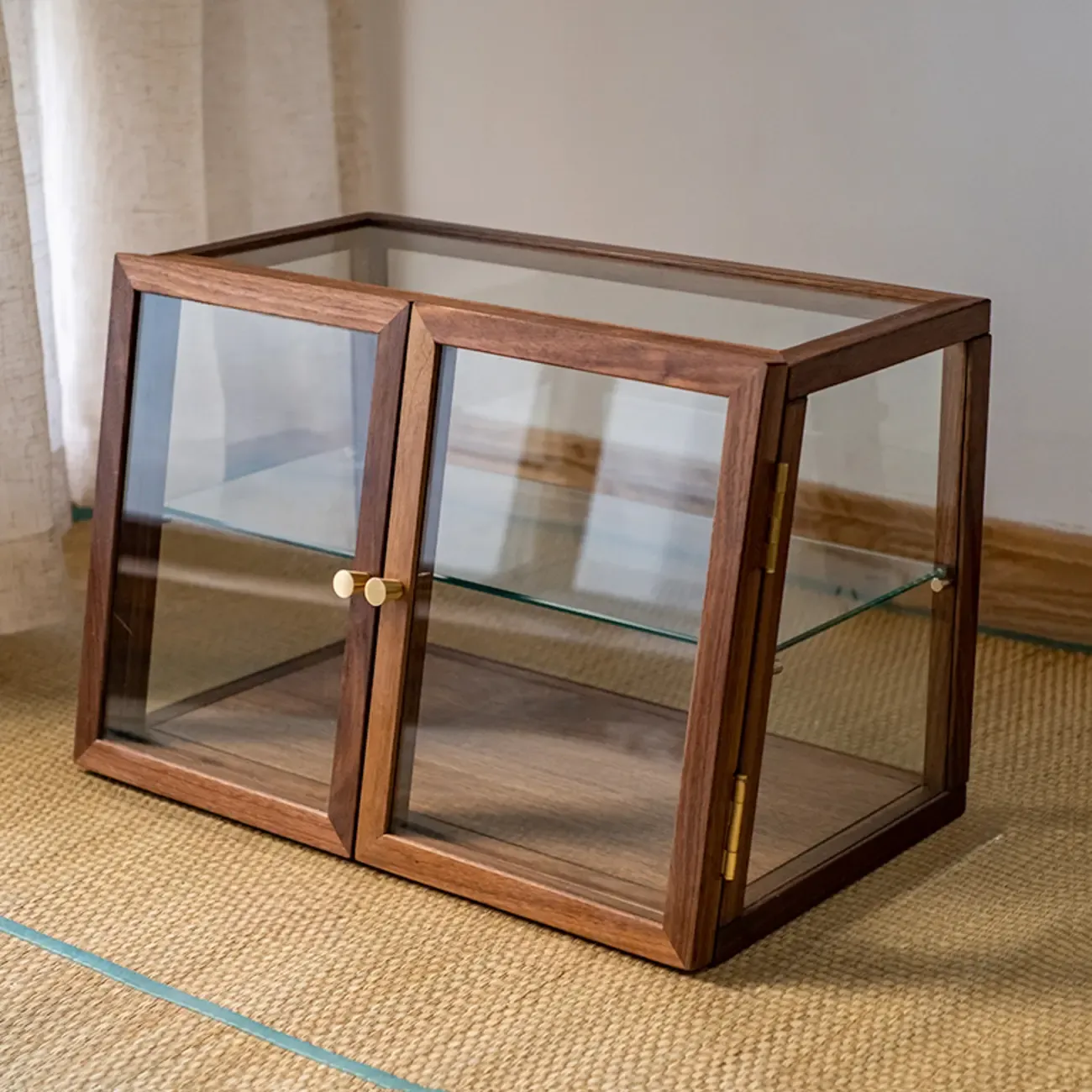 Small Wooden Glass Display Curio Cabinet Tableytop Image - 3