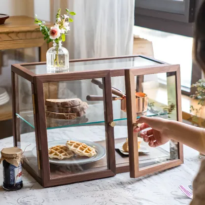 Small Wooden Glass Display Curio Cabinet Tableytop Image - 4