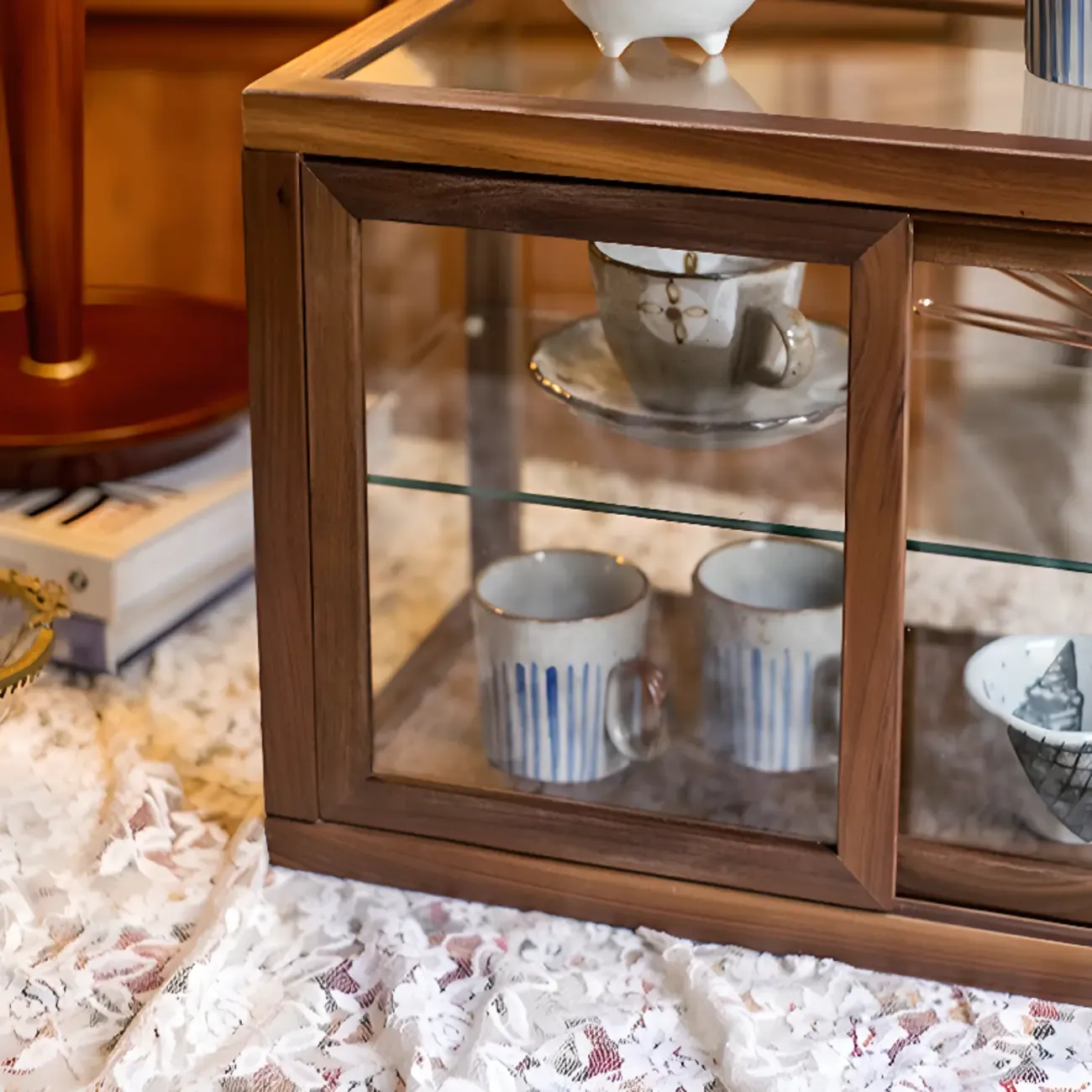Small Wooden Glass Display Curio Cabinet Tableytop Image - 7