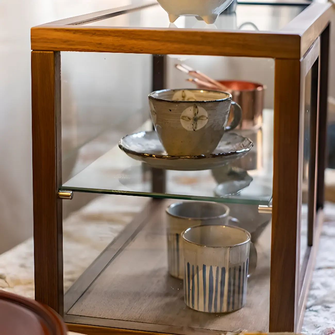 Small Wooden Glass Display Curio Cabinet Tableytop Image - 8