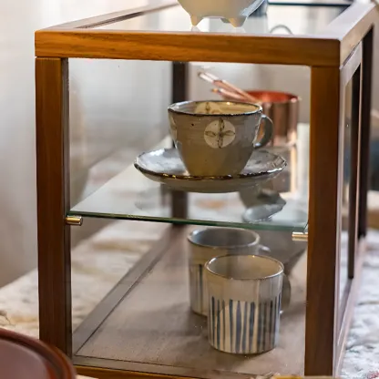 Small Wooden Glass Display Curio Cabinet Tableytop Image - 8