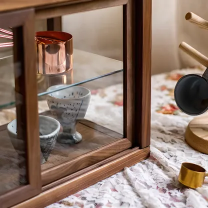 Small Wooden Glass Display Curio Cabinet Tableytop Image - 10
