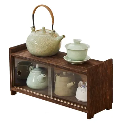 Traditional Wood Glass Door Kitchen Storage Cabinet Image - 2