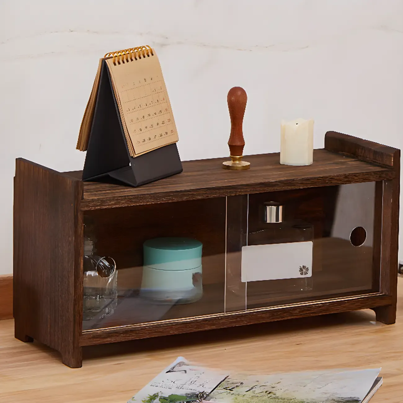 Traditional Wood Glass Door Kitchen Storage Cabinet Image - 4