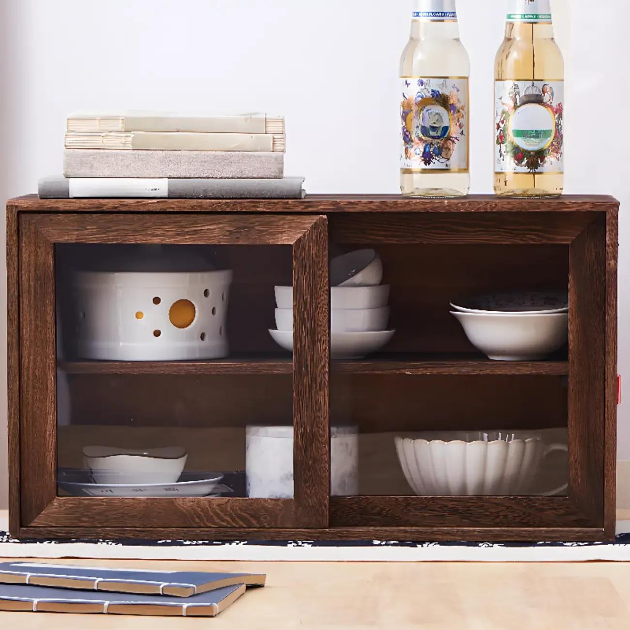 Traditional Wood Glass Door Kitchen Storage Cabinet Image - 6