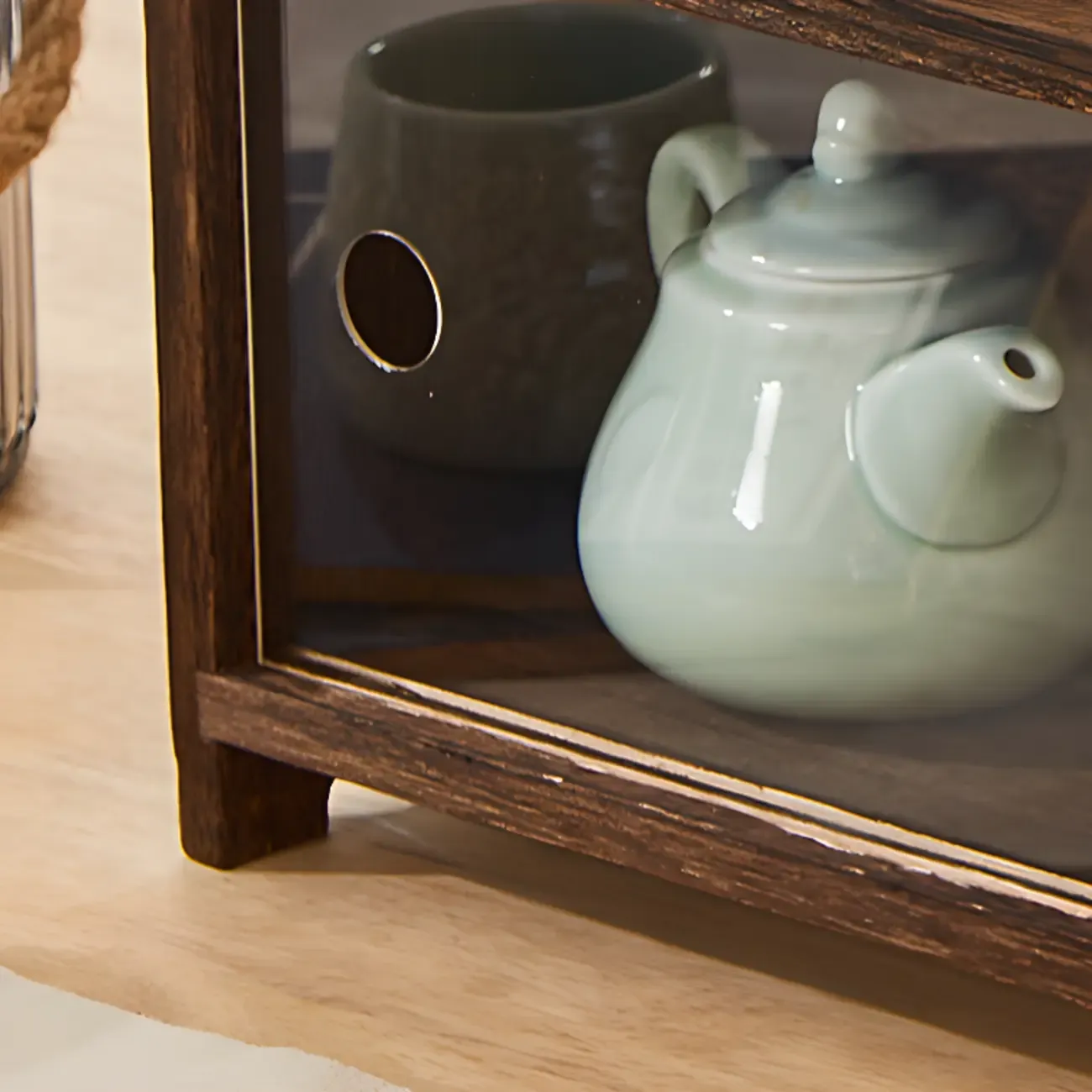 Traditional Wood Glass Door Kitchen Storage Cabinet Image - 9