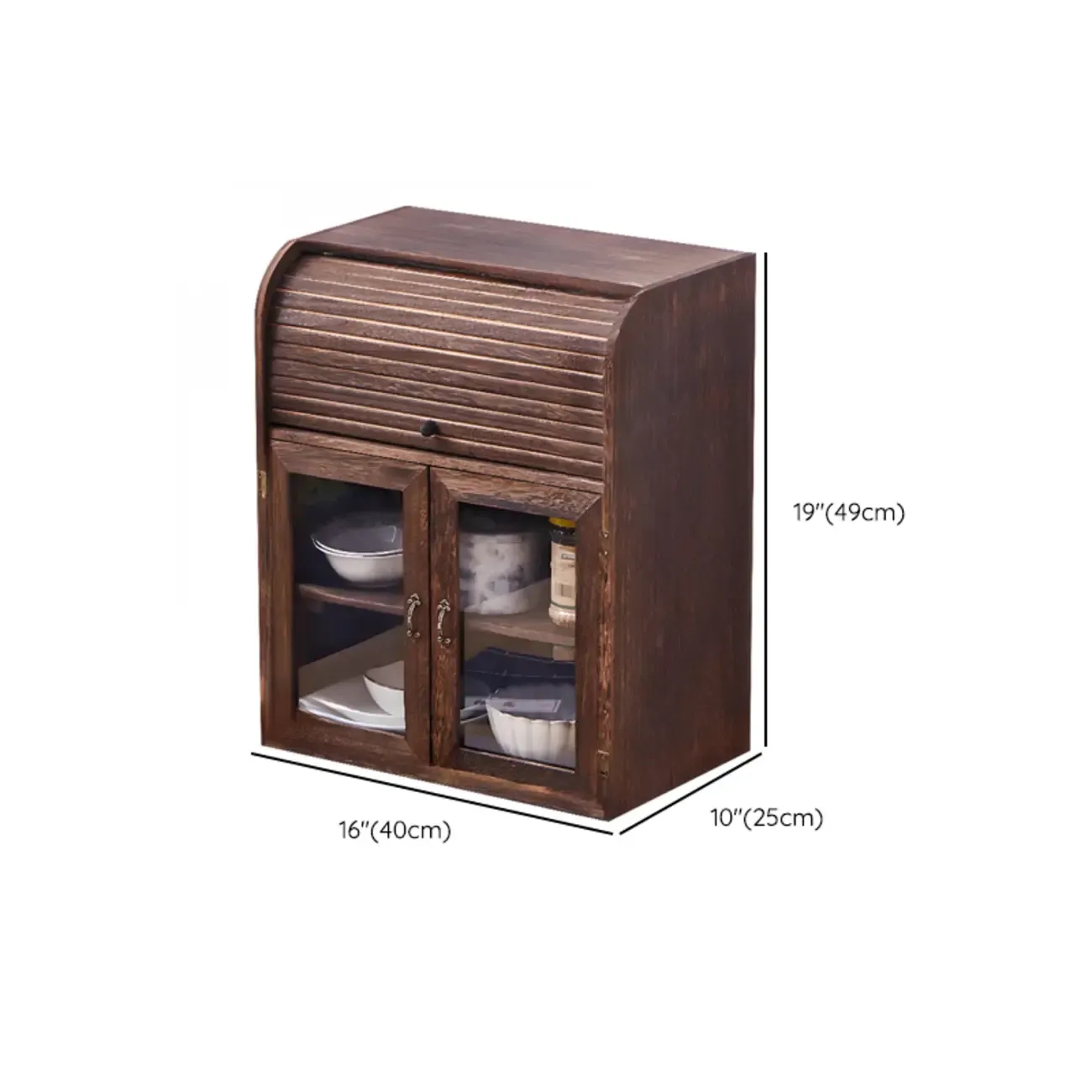Traditional Wood Glass Door Kitchen Storage Cabinet Image - 12
