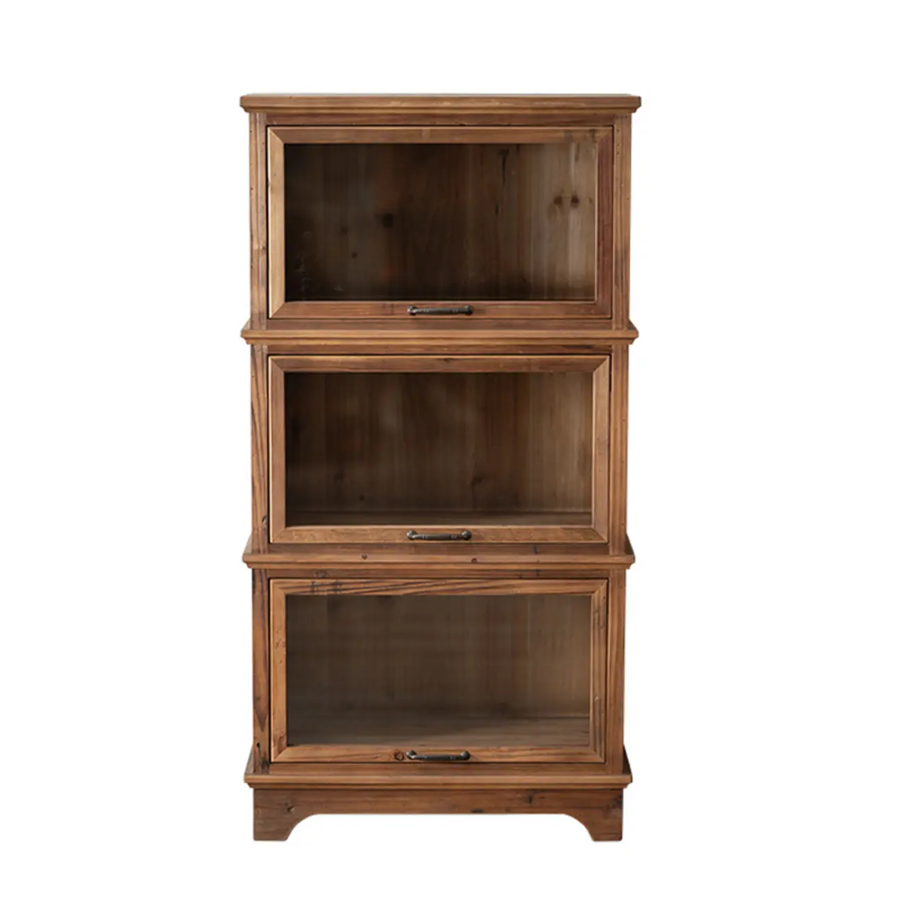 Rustic Brown Minimalist Wooden Ground China Cabinet with Multiple Cabinets and Shelves, Glass Doors Image - 3 | homeyfad