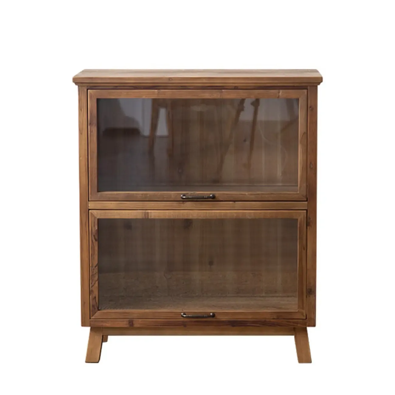 Rustic Brown Minimalist Wooden Ground China Cabinet with Multiple Cabinets and Shelves, Glass Doors Image - 5