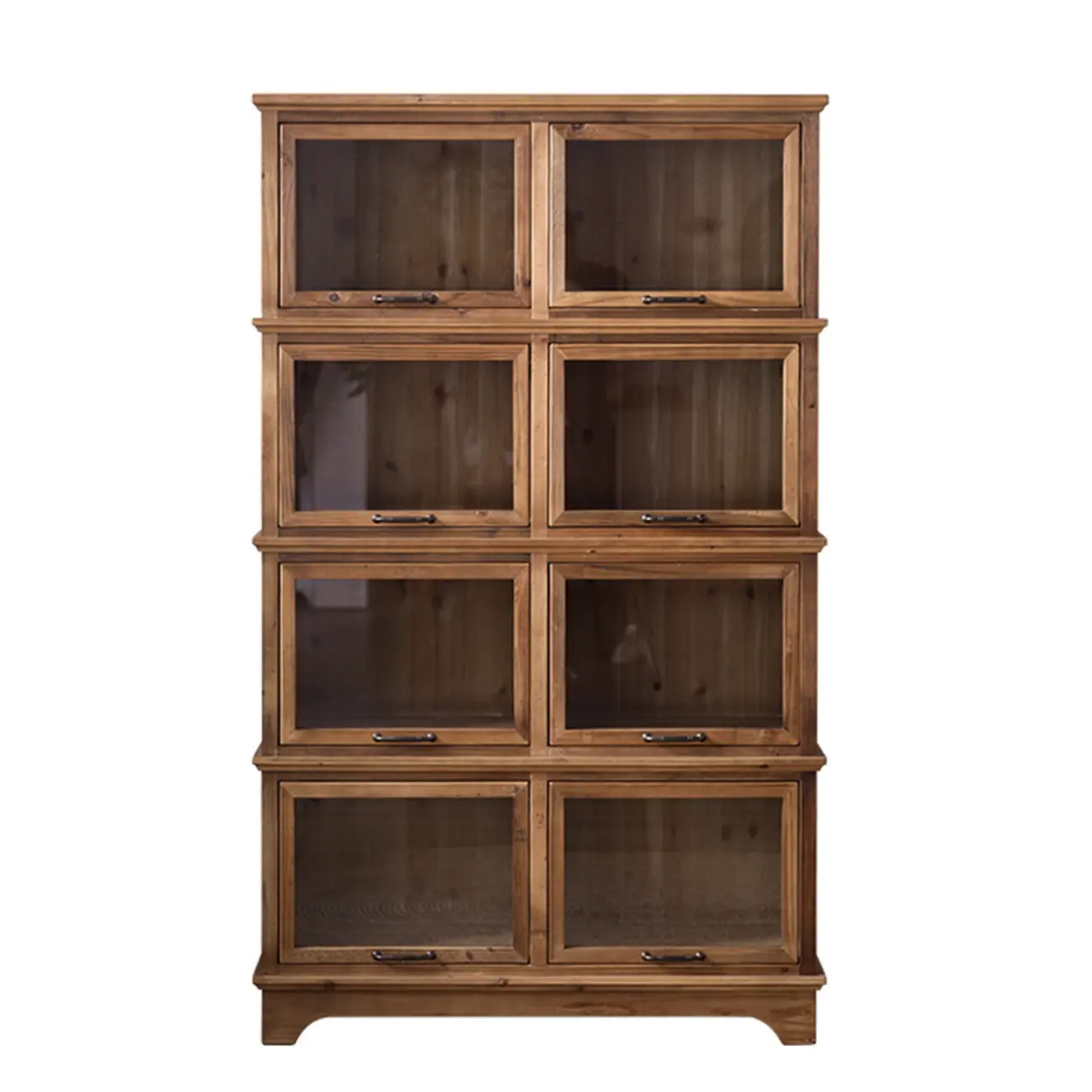 Rustic Brown Minimalist Wooden Ground China Cabinet with Multiple Cabinets and Shelves, Glass Doors Image - 7 | homeyfad