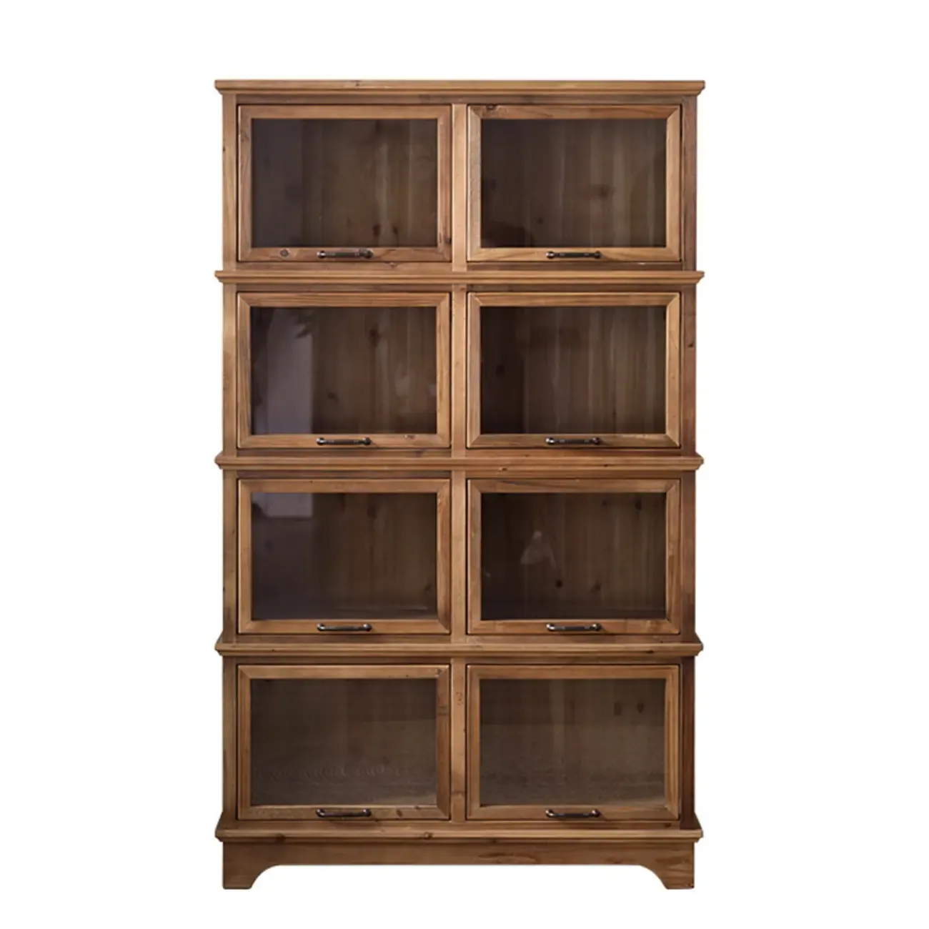 Rustic Brown Minimalist Wooden Ground China Cabinet with Multiple Cabinets and Shelves, Glass Doors Image - 7