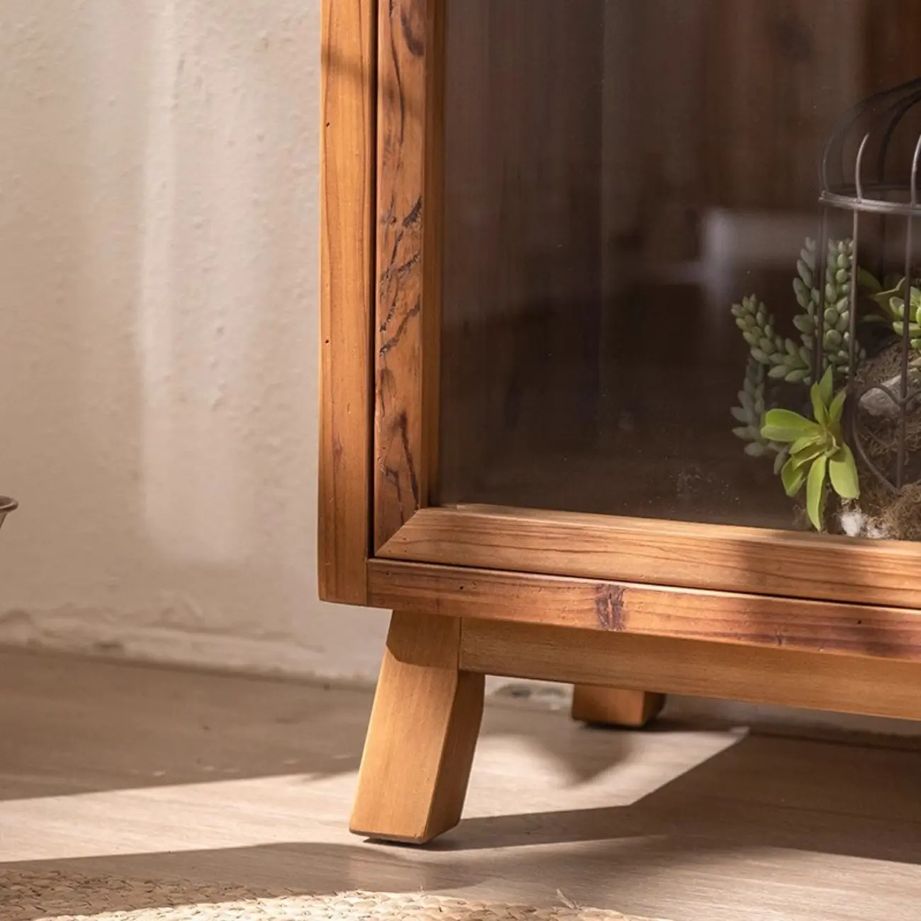 Rustic Brown Minimalist Wooden Ground China Cabinet with Multiple Cabinets and Shelves, Glass Doors Image - 10 | homeyfad