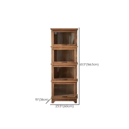 Rustic Brown Minimalist Wooden Ground China Cabinet with Multiple Cabinets and Shelves, Glass Doors Image - 17