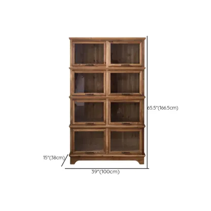 Rustic Brown Minimalist Wooden Ground China Cabinet with Multiple Cabinets and Shelves, Glass Doors Image - 18