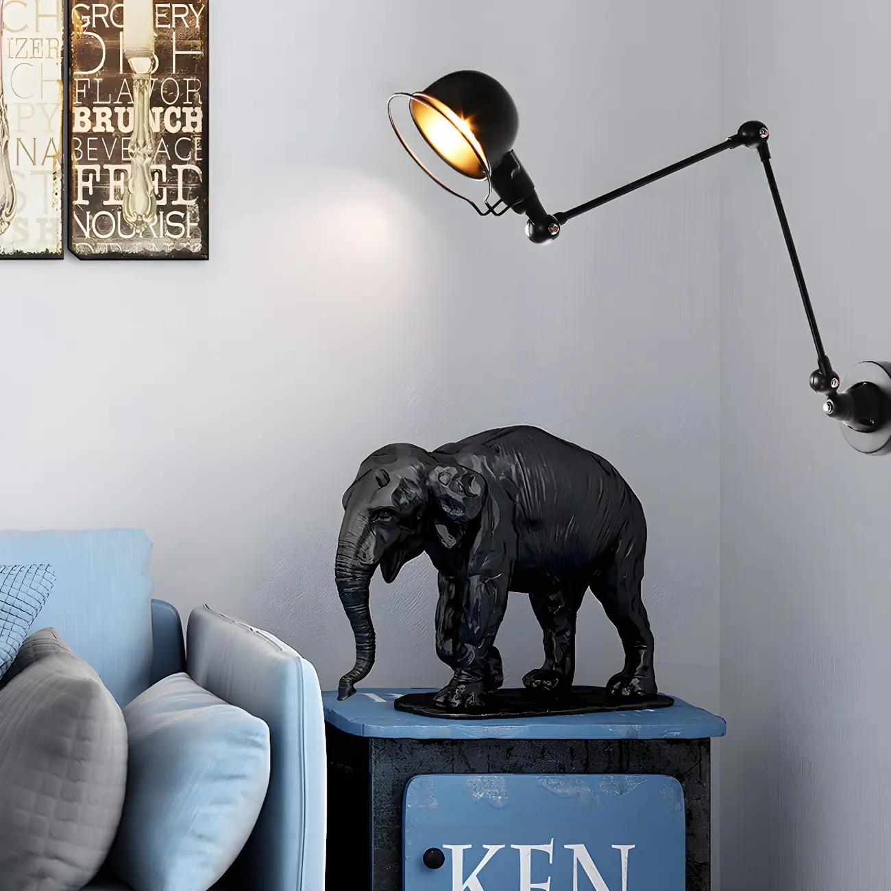 Industrial Metal Swing Arm Bowl Shade Wall Light Image - 1 | homeyfad