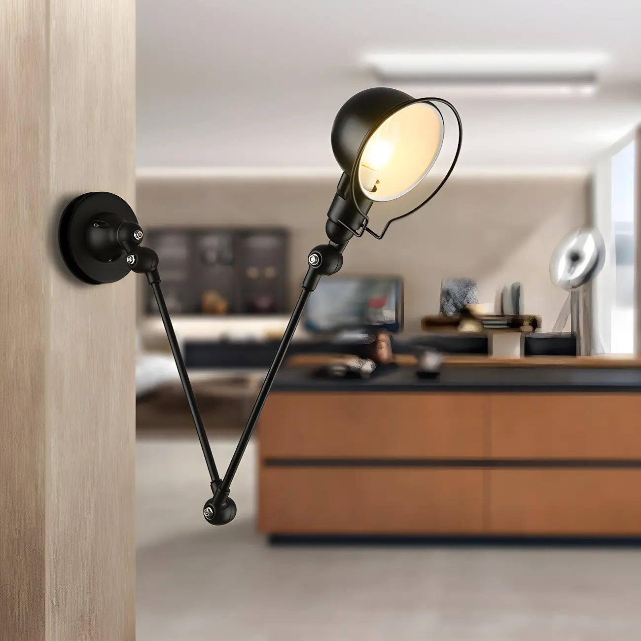 Industrial Metal Swing Arm Bowl Shade Wall Light Image - 2 | homeyfad