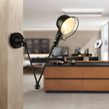 Industrial Metal Swing Arm Bowl Shade Wall Light Image - 2