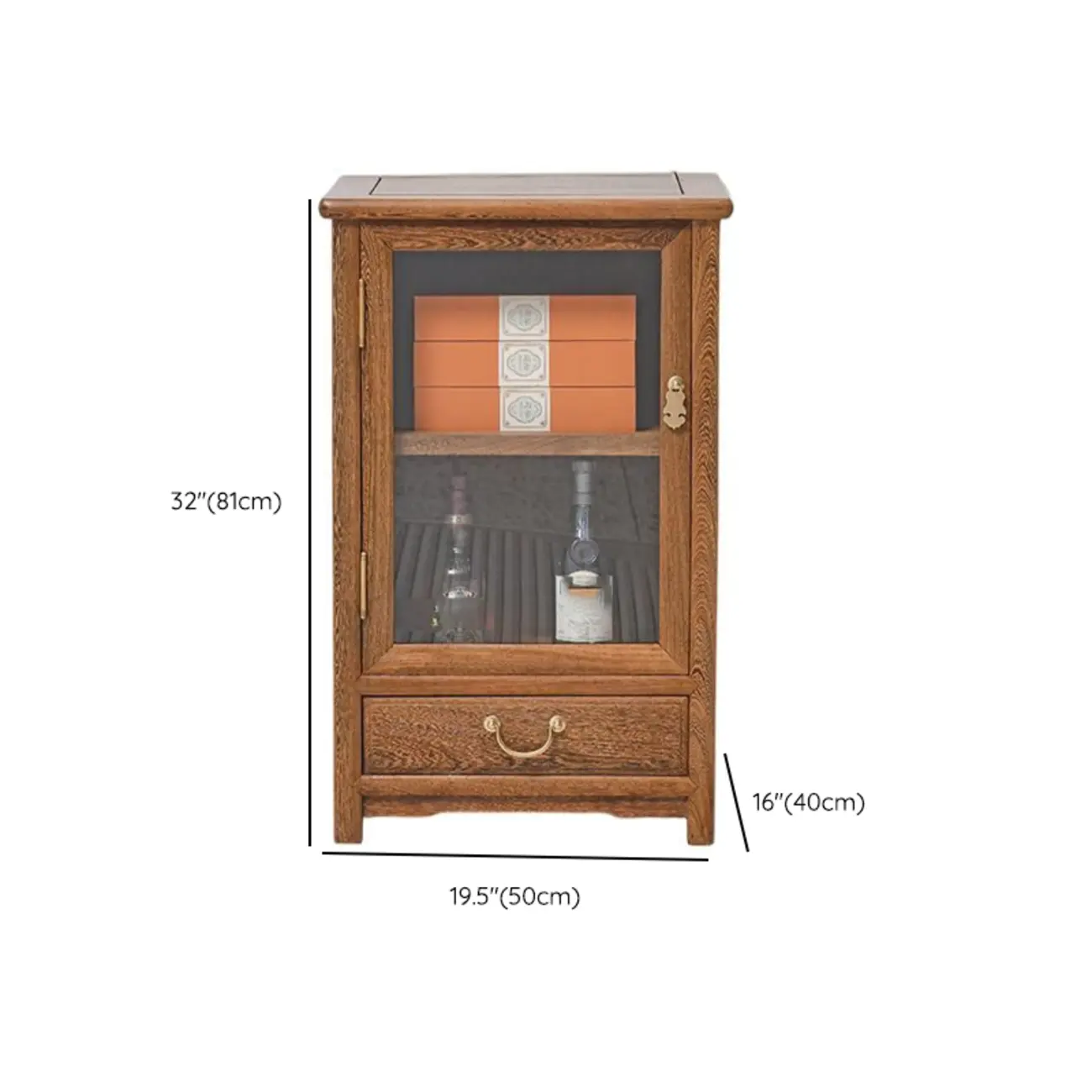 Vintage Wooden Display Cabinet with Glass Doors #size | homeyfad