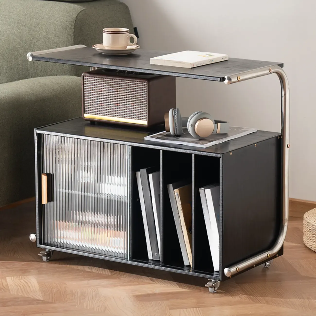 Mid-century Modern Wooden Rolling Side Table with Storage | HomeyFad