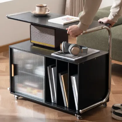 Flexible Wooden Metal Mobile Side Table with Storage Image - 5