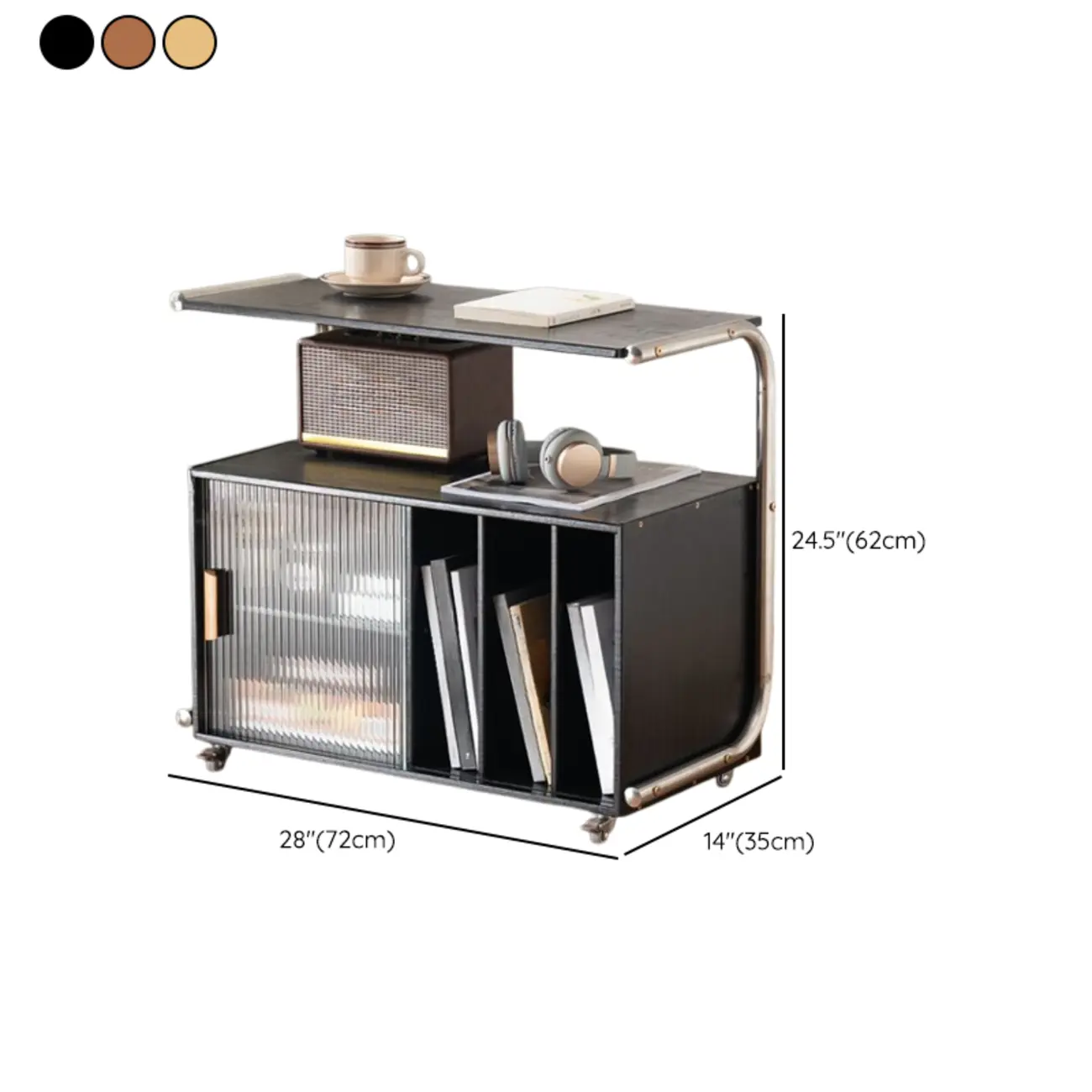 Flexible Wooden Metal Mobile Side Table with Storage #size | homeyfad