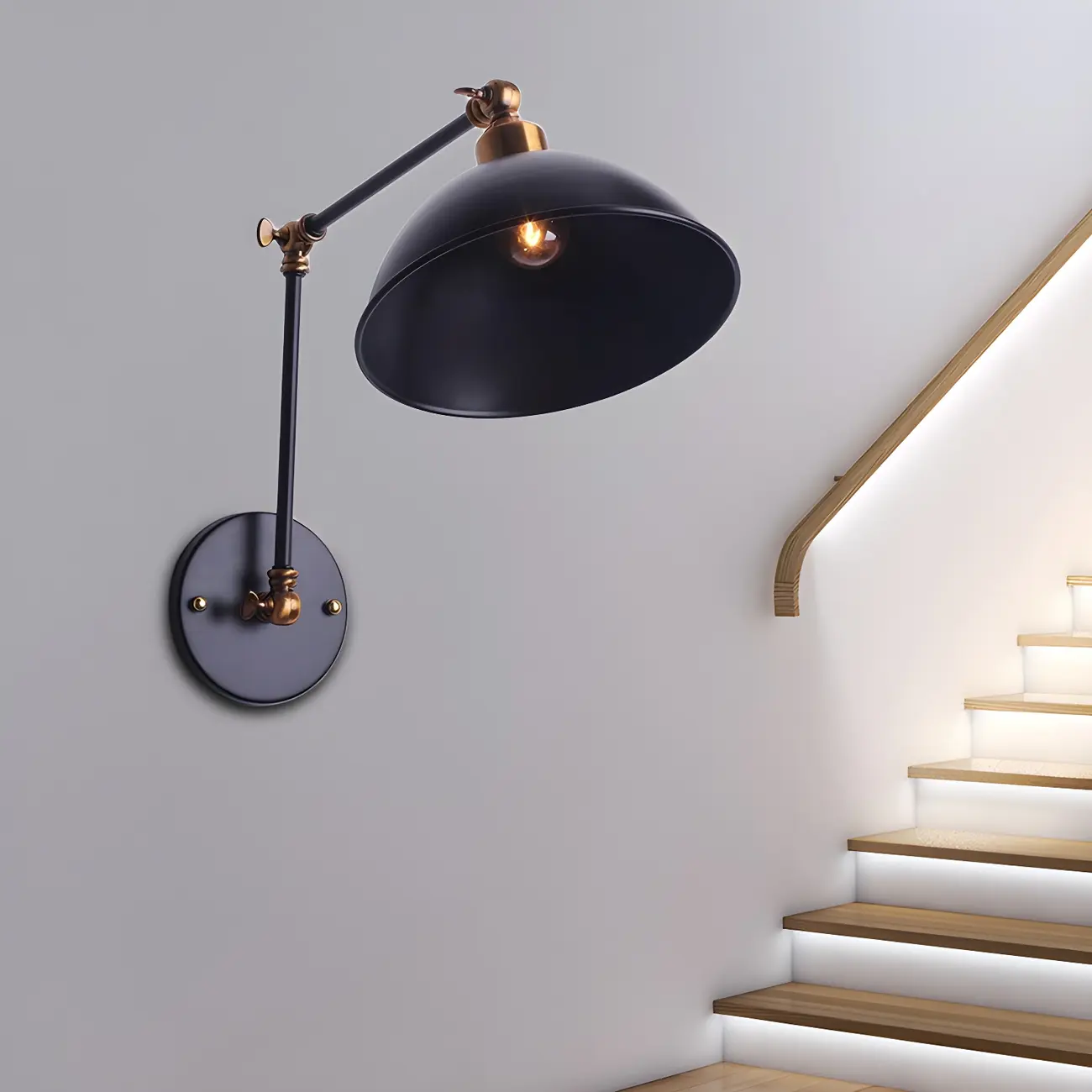 Vintage Black Metal Swing Arm Wall Sconce for Stairway Image - 1 | homeyfad