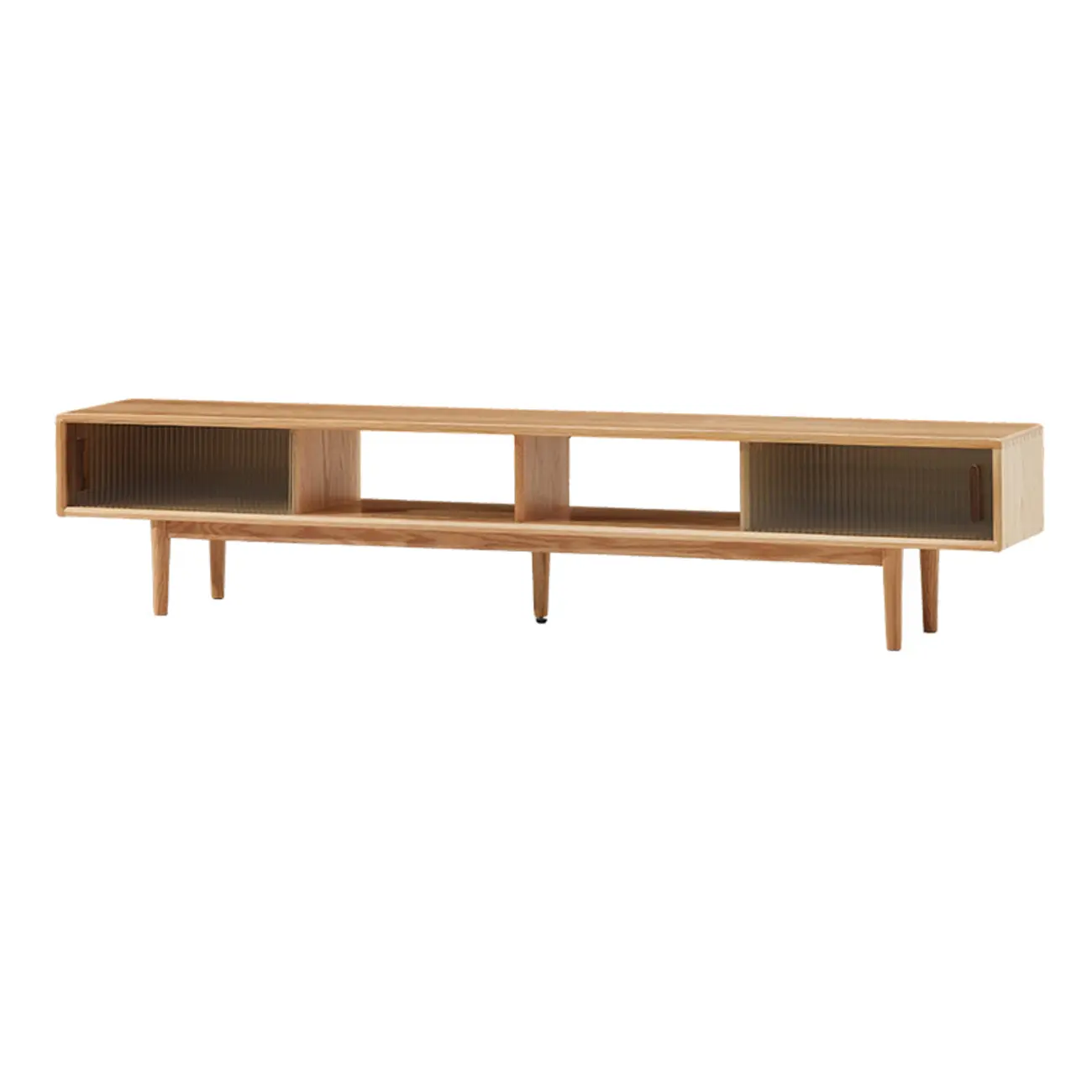 Natural Wood TV Stand with 2 Cabinets Image - 6 | homeyfad
