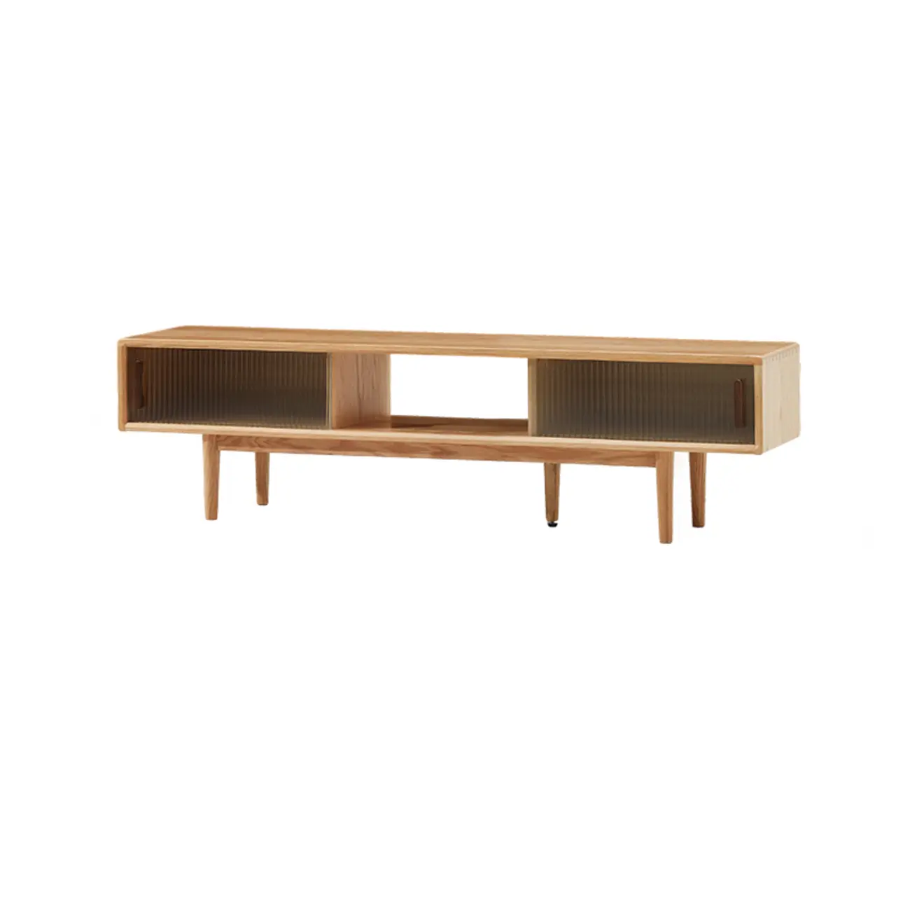 Natural Wood TV Stand with 2 Cabinets Image - 7 | homeyfad